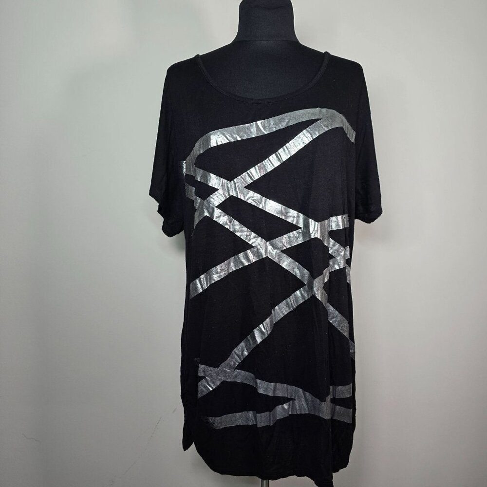 Candy Rain Plus Silver lines on Black Spandex Top Size 2X